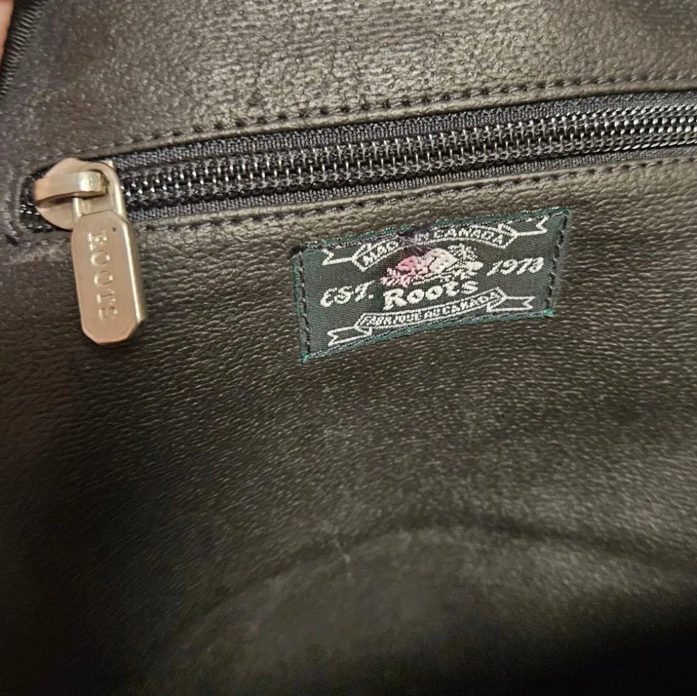 Roots Black Leather Mini Backpack / Purse